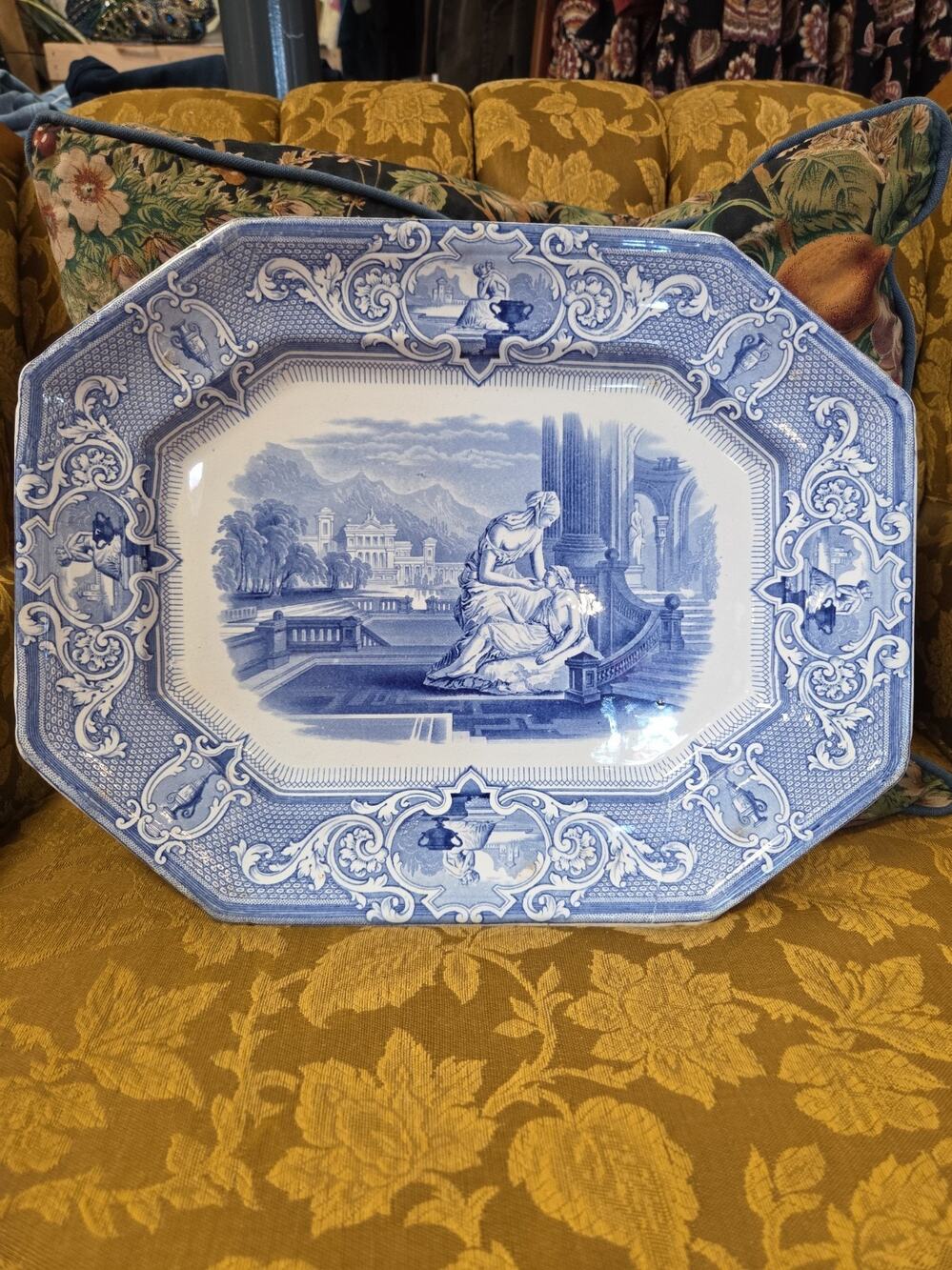 Antique Joseph Clementson Blue White Platter Ironstone Year 1846 English